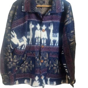 Navy and White Alpaca Patterned Jacket
